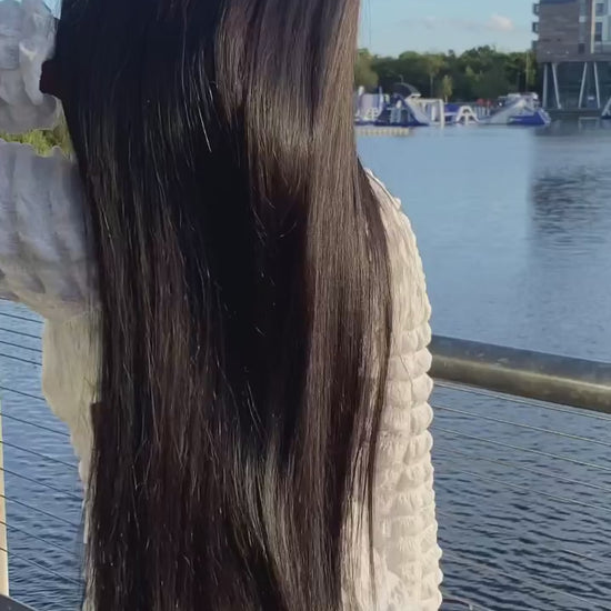 AnnHair-Hairoic-Collection-Naomi-Human-Hair-Wig-Black-Human-Hair-Wig-Standing-Front-Facing-White-Long-Dress,Elegant-Dress-Raw-Vietnamese-Hair-Wig-Huma-Hair-Wigs-For-Women-Human-Hair-Video