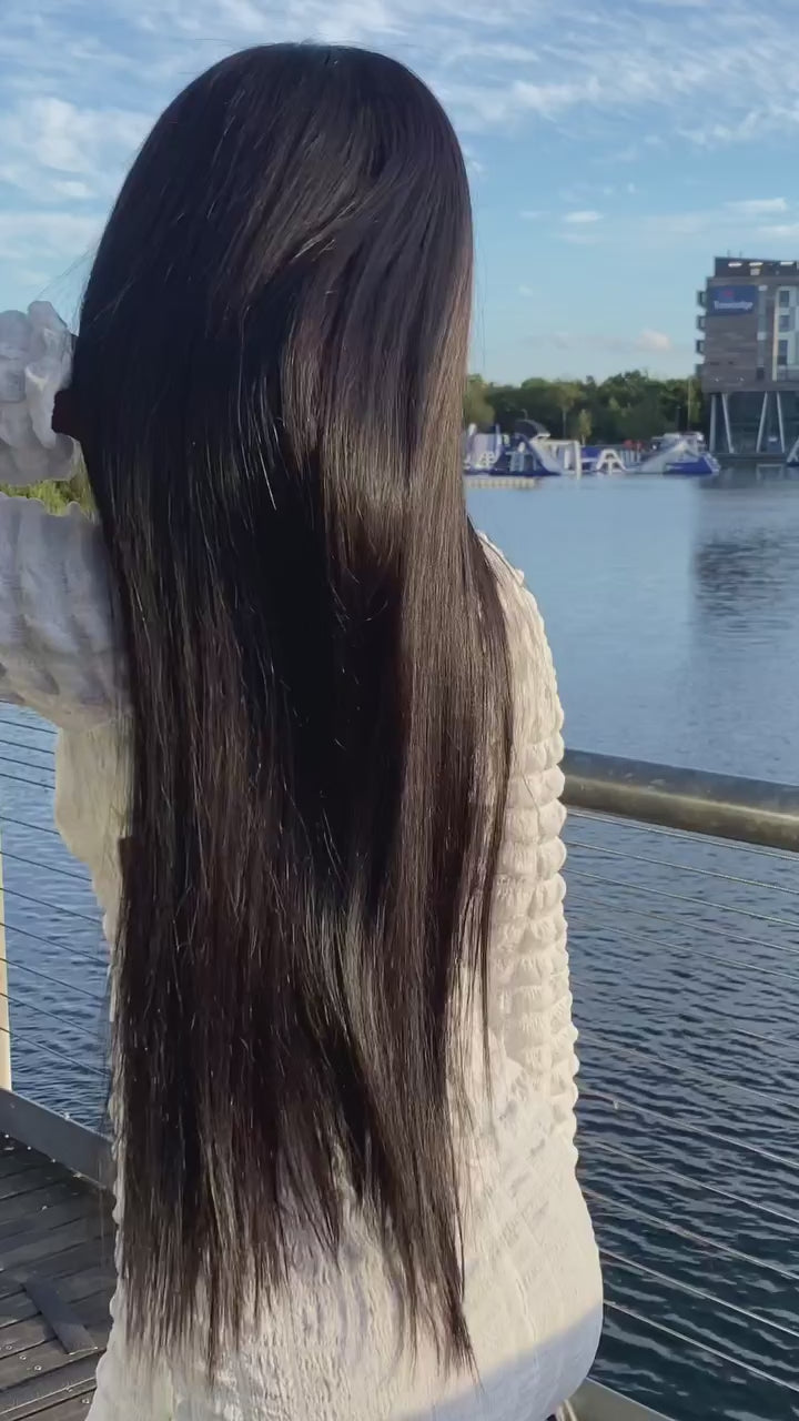 AnnHair-Hairoic-Collection-Naomi-Human-Hair-Wig-Black-Human-Hair-Wig-Standing-Front-Facing-White-Long-Dress,Elegant-Dress-Raw-Vietnamese-Hair-Wig-Huma-Hair-Wigs-For-Women-Human-Hair-Video